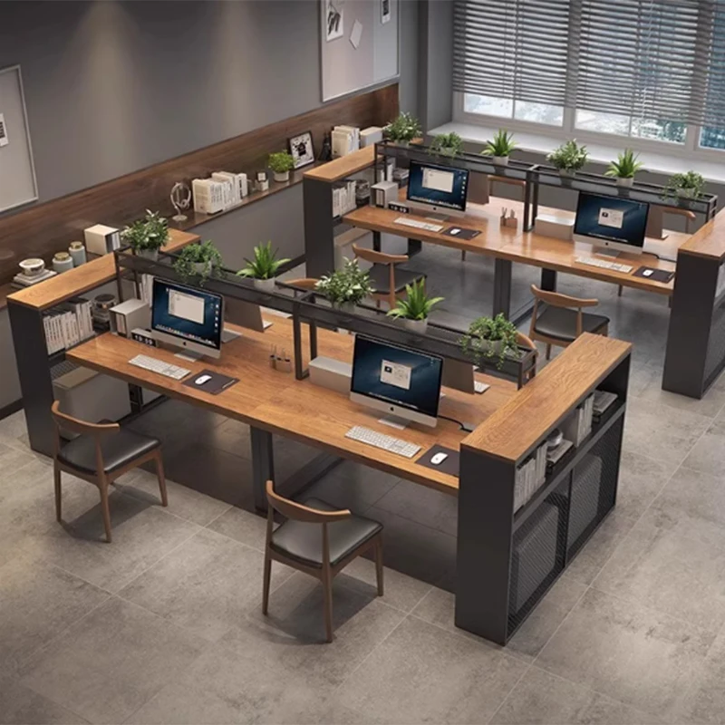 

Industrial style solid wood desk and chair combination partition screen staff table modern simple office staff computer desk