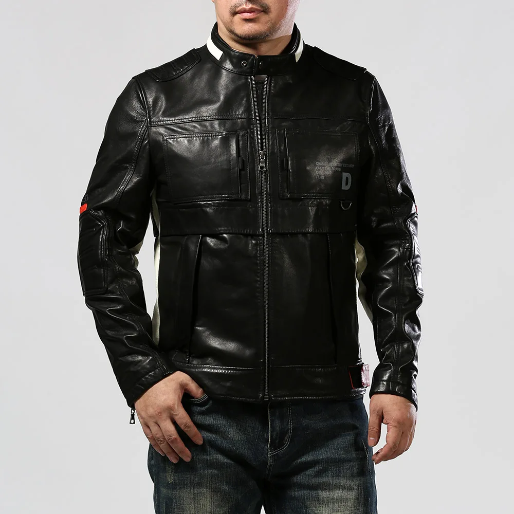 High Quality Sheepskin Jacket Explosive Plus Size Slim Black men's True Leather Coat