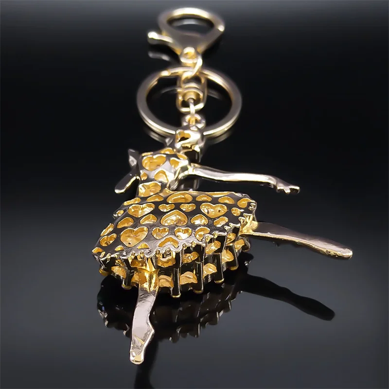 Aesthetic Ballet Dancer Keychain for Women Girls Pink Rhinestone Metal Ballerina Key Chains Jewelry Gift llaveros K5313S01