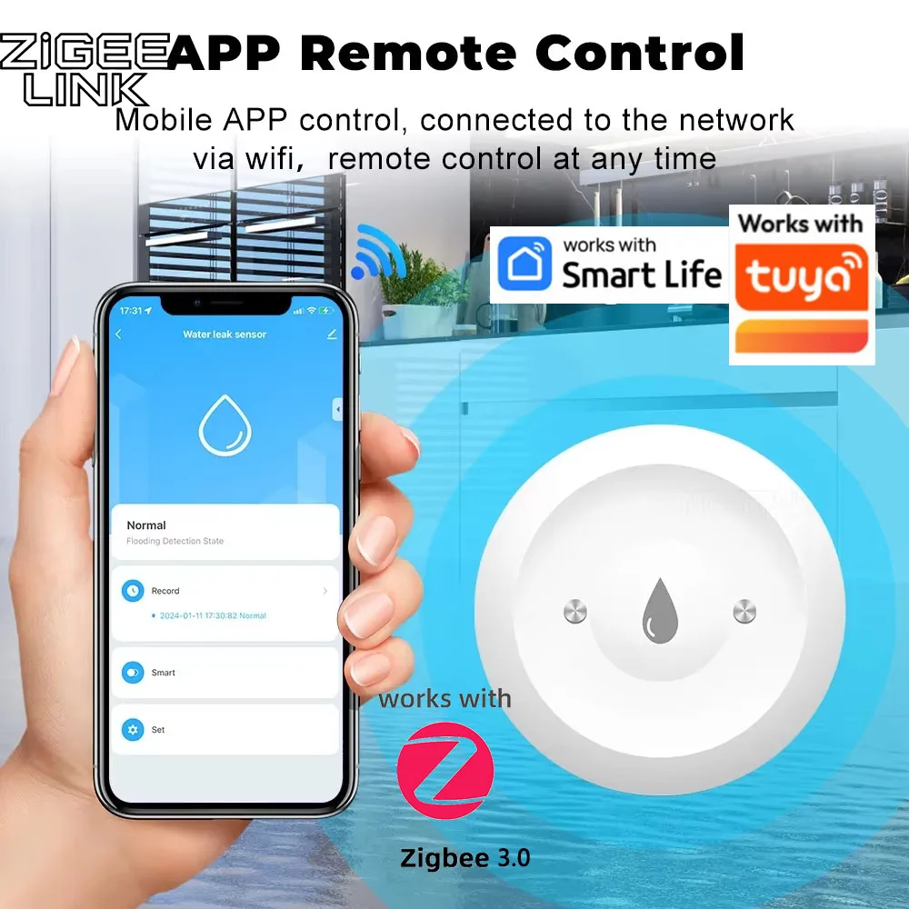 

Датчик утечки воды Tuya Zigbee, умный водонепроницаемый детектор затопления, приложение для сигнализации в реальном времени, удаленный мониторинг, умная жизнь, Alexa Google Home
