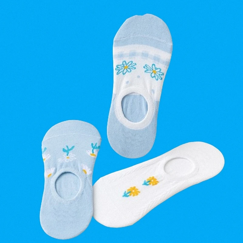 5/10 paia 2024 nuove donne bocca poco profonda primavera ed estate carino stile giapponese tendenza estate calzini in Silicone sottile calzini blu barca