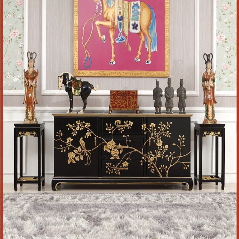 

Black gold painted 1.8 meters large entrance hall entrance furniture villa living room solid wood dining side cabinet