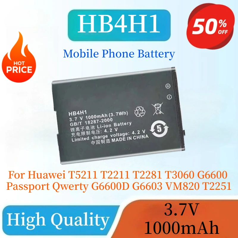 

HB4H1 3.7V 1000mAh Replacement Phone Battery For Huawei T5211 T2211 T2281 T3060 G6600 Passport Qwerty G6600D G6603 VM820 T2251