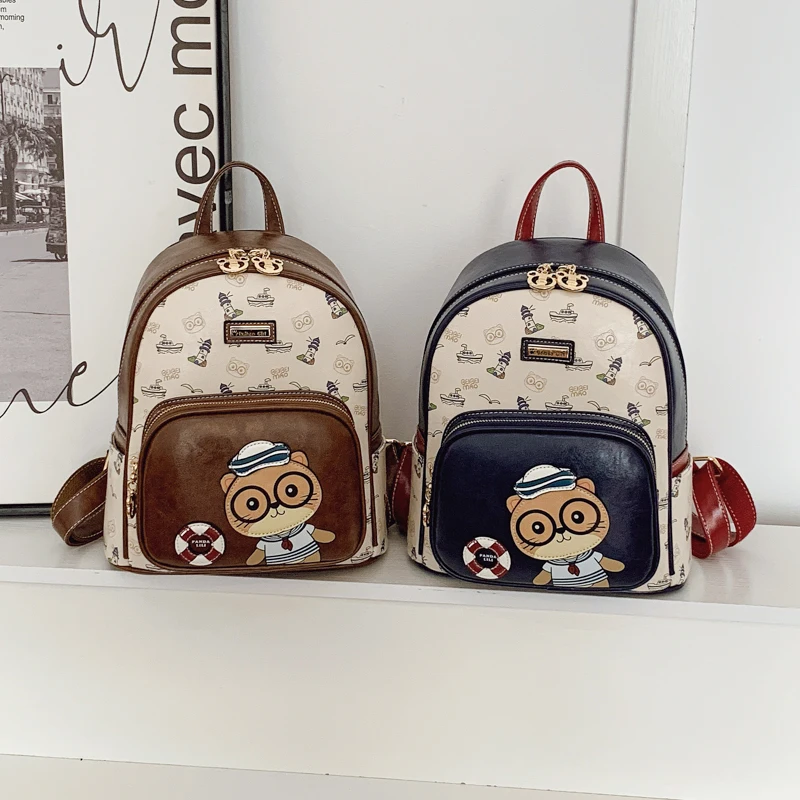 

2025 мультяшный рюкзак большой емкости, новая женская ретро студенческая пригородная многофункциональная модная сумка, сумка