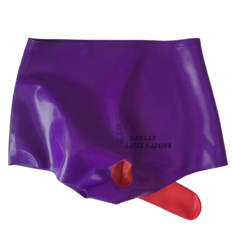 

Sexy high waist latex panties rubber briefs with front and back condoms