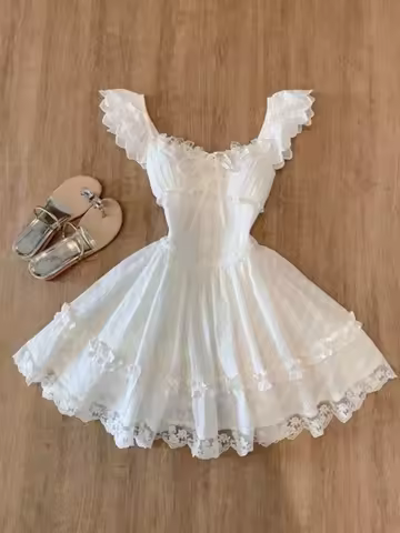 French Sweet Princess Elegant Women Dress Y2k Lace Sim Chic Fairy Evening Dress Harajuku Female Ball Gown Summer Kawaii Outfits