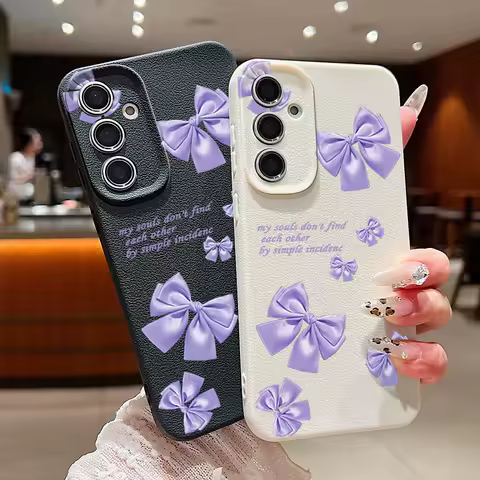 Purple Bowknot Case For Samsung Galaxy A56 A55 A54 5G A53 A52 A14 A34 A15 A25 A35 A16 A26 A36 S21 FE S22 S23 S24 S25 Ultra Capa
