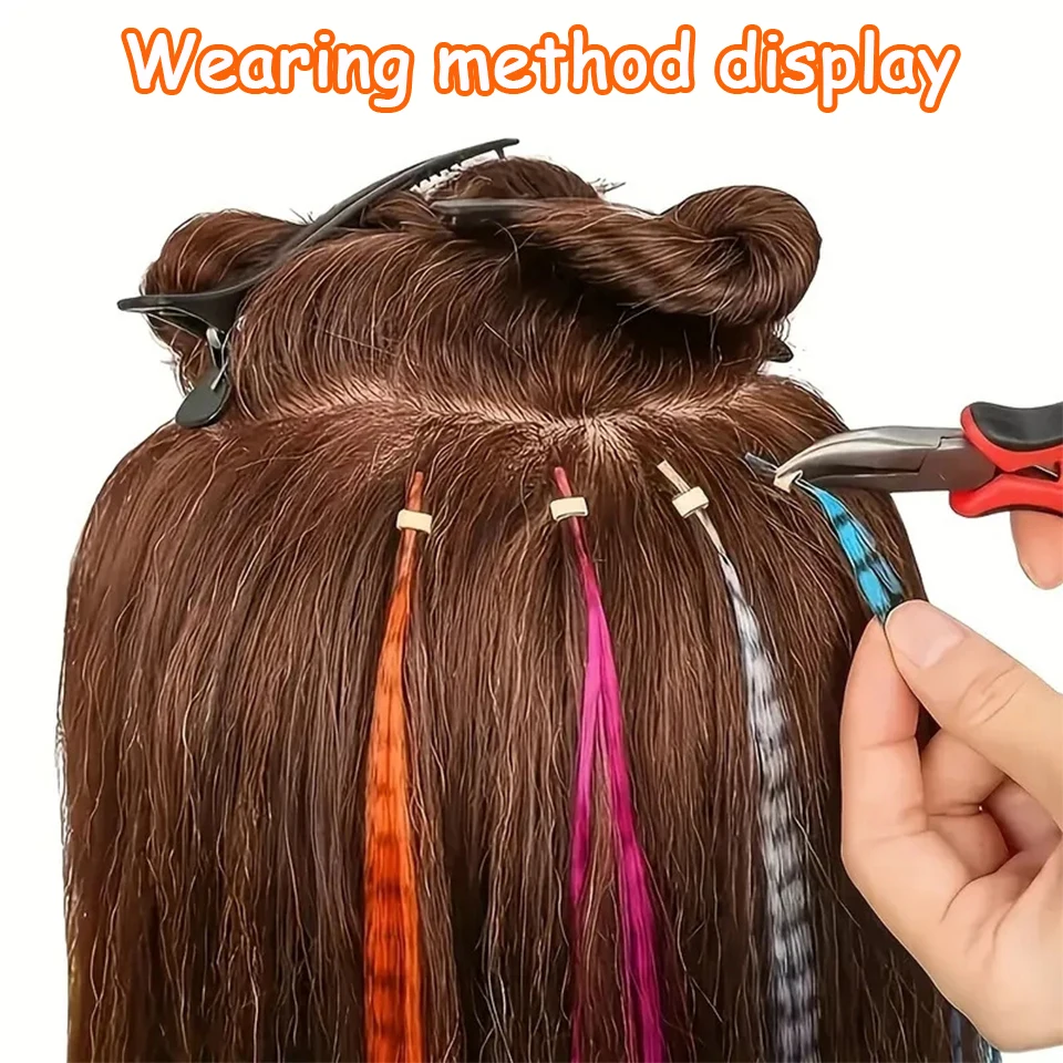 Synthetic Colored Feather Hair Extensions 16Inch Blue Purple For Women Zebra Line Feather Hairpiece For Women New Year Carnival