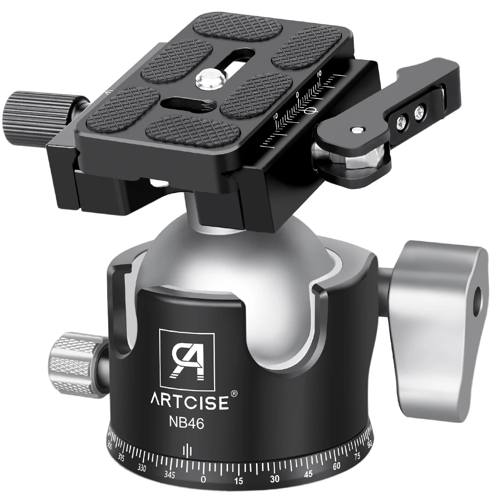 ARTCISE 46mm Low Profile Dubbele U Desin Balhoofd met Hendel Ontgrendeling voor Camera Monopod DSLR Camcorder Telescoop belasting 25kg