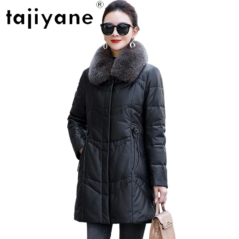 TAJIYANE 100 % Schaffell-Entendaunenmantel für Damen, Nerzpelzkragen, echte Lederjacken, schmale Pufferjacke, Damenkleidung, 2025 Pinter