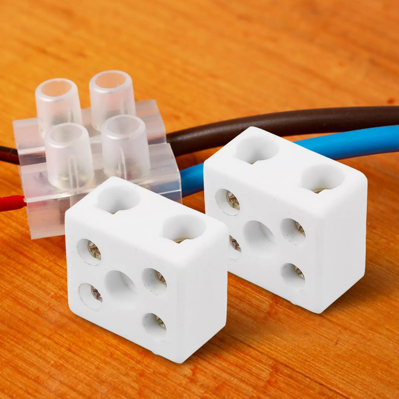 6Pcs Ceramic Terminal Blocks Porcelain Connectors 5 Hole Dual Row 2 Position High Temperature Resistance Electrical Wire