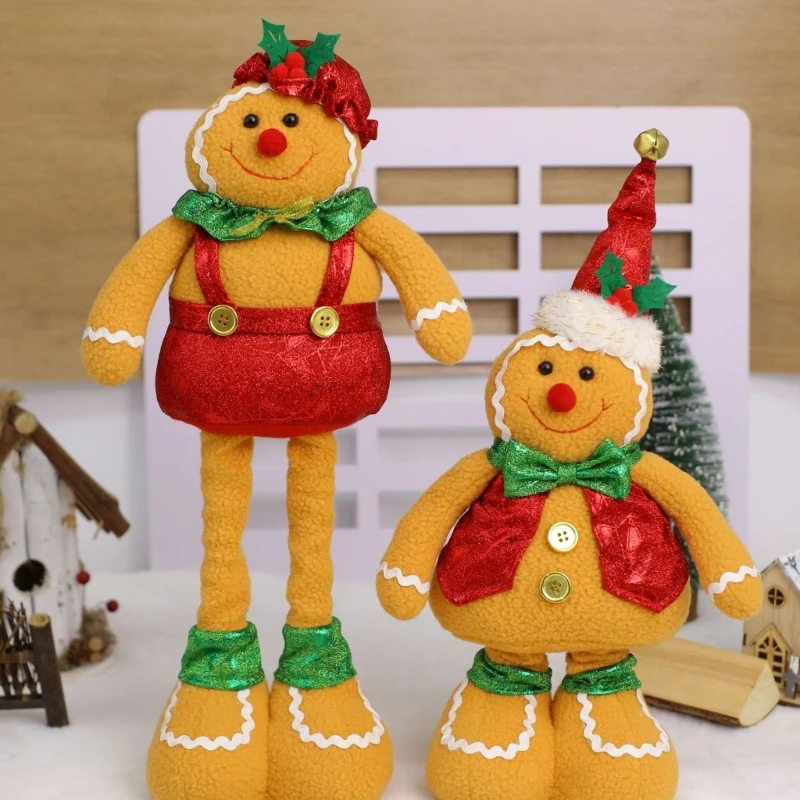 Plush Christmas Cookie Character Figure with Extendable Legs for Shelf, Tabletop and Windowsill Holiday Party Decoration D2RD