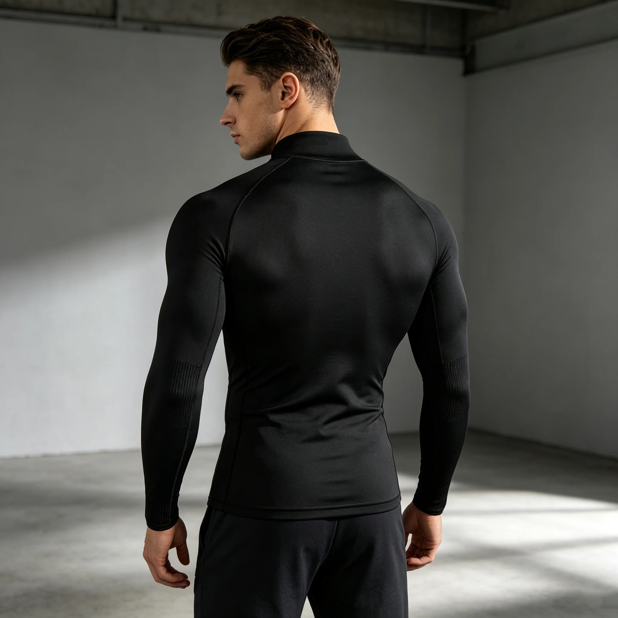 Men Mock Neck Long Sleeve Compression Shirt White Chevron Print Slim Fit Sports Running Workout Gym Fitness Pullover Tops