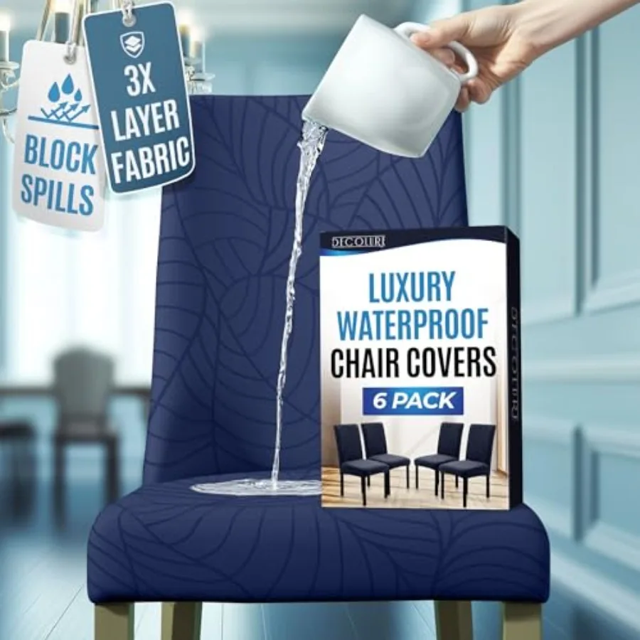 

Водонепроницаемые чехлы для обеденных стульев, набор из 6 штук - 3-слойные толстые тканевые чехлы для стульев Parsons - Жаккардовые чехлы для кухонных стульев и S