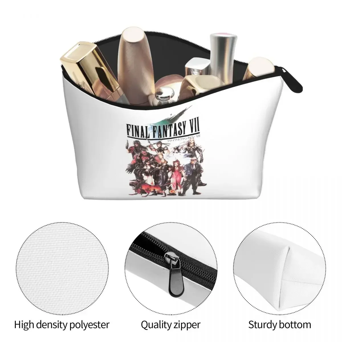 Final Fantasy VII Group Women Cosmetic Bags Travel Makeup Organizer Pouch Toiletry Storage Dopp Kit Box