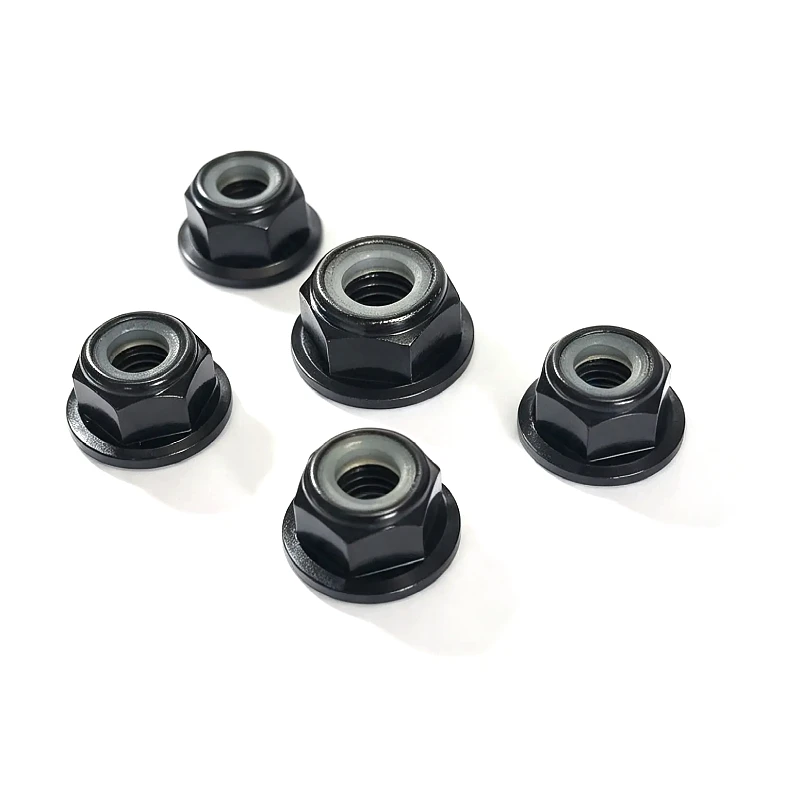  10pcs Anodized Black Aluminum Alloy M5 M6 Flange Anti-Loosening Hex Nylon Lock Nut Insert Lock Nut Self-locking Nylock Locknut