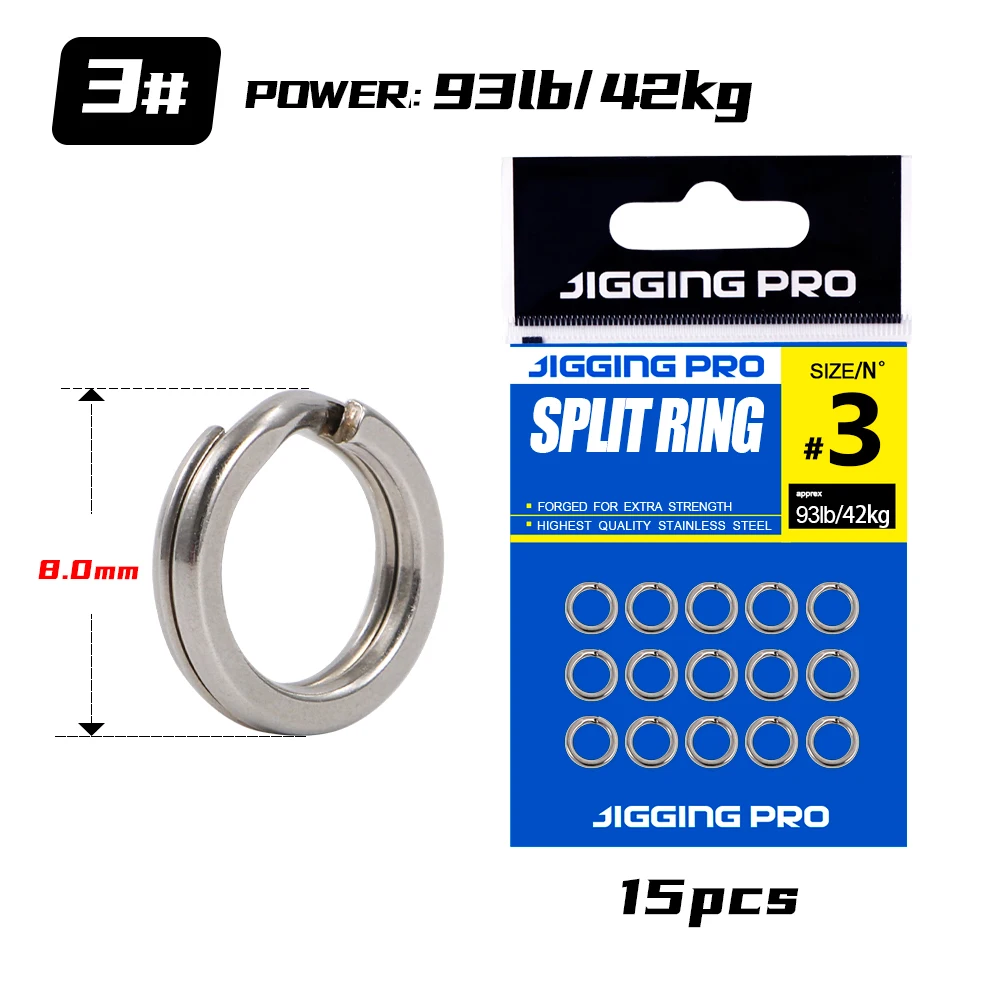 JIGGING PRO Edelstahl Split Ringe Angeln Anschlüsse Snap Ringe 10/15 Stücke Heavy Duty Salzwasser Angeln Zubehör