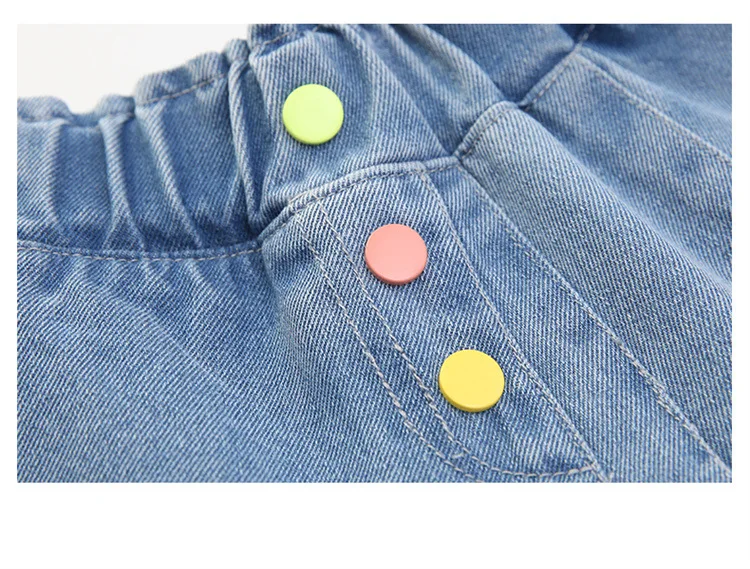 Neue Sommer-Jeansshorts für Kinder, Unterrock für Teenager-Mädchen, Lässiger Rock mit Shorts, Bunte Jeans-Culottes mit Knöpfen für Kinder – Detail 11