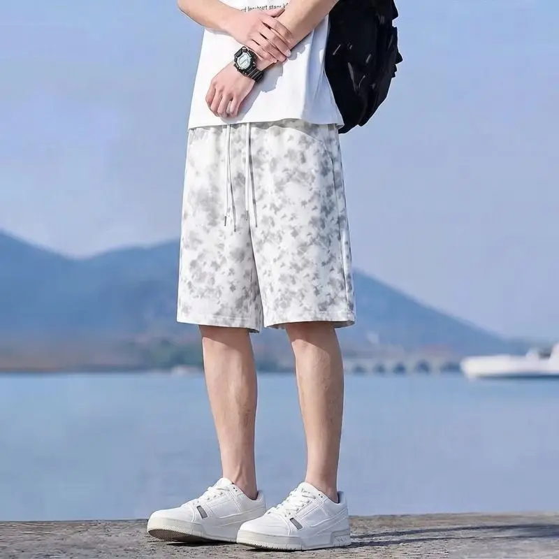 Men's Tie-Dye Casual Shorts Summer Loose Straight Drawstring Quick Dry Sports Five-Point Pants