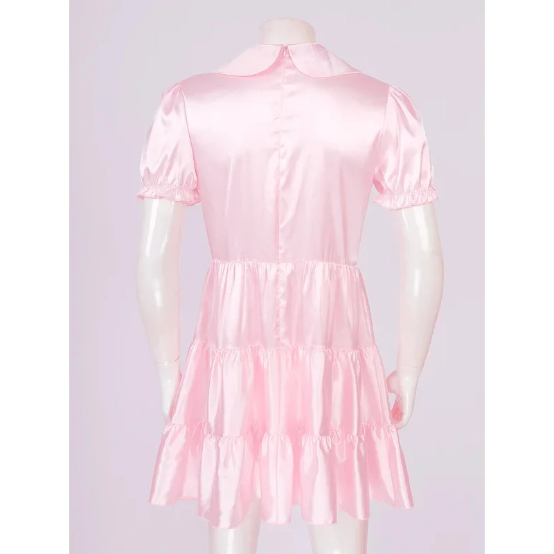 Uniforme de sirviente de Halloween para hombre, disfraz de Cosplay de satén con manga abombada, vestido con volantes y lazo, Fiesta Temática de sirvienta Sissy, ropa para discoteca