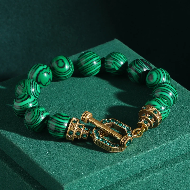 Vintage Green Natural Stone Ot Buckle Bracelet 18k Gold Color Malachite Luxury Jewelry Wedding Party Accessories Gift 2026 New