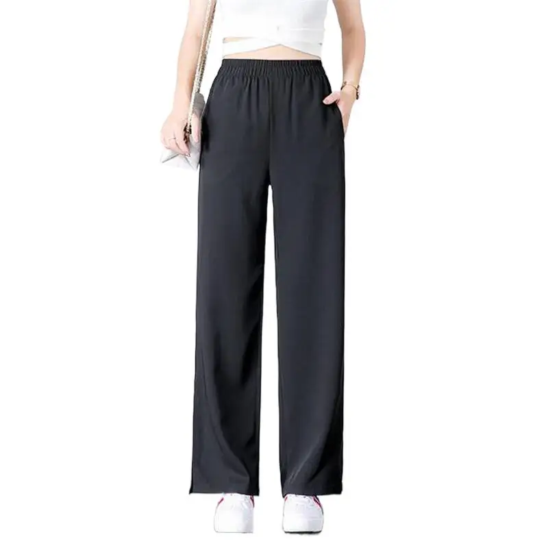 

New Chiffon Women loose straight pants Summer fashion casual new long wide leg pants split bottom trousers Plus size M - 7XL