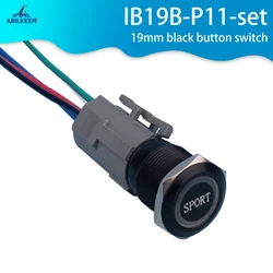 19mm black button switch sport words ring led Reset or on-off wiring harness waterproof metal push switch