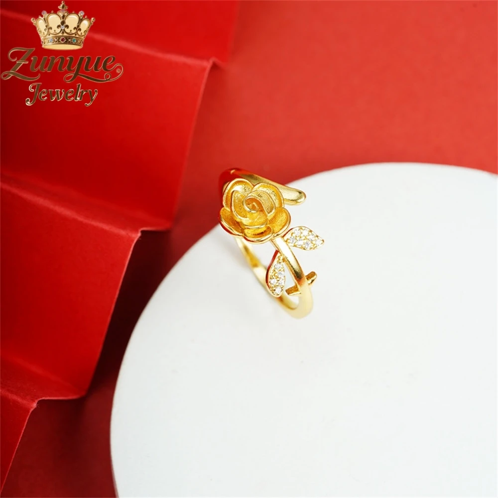 High-End Sand Gold Rose Ring Luxury Quality Jewelry Handicraft Best Selling Fashion Jewelry Exquisite Charms Elegant Popular