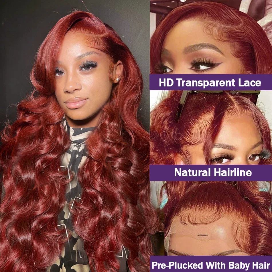 Reddish Brown 13x4 Body Wave Lace Front Wig Brazilian  13x6 Hd Lace Frontal Wig Preplucked Dark Red Brown 4x4 Closure Human Hair