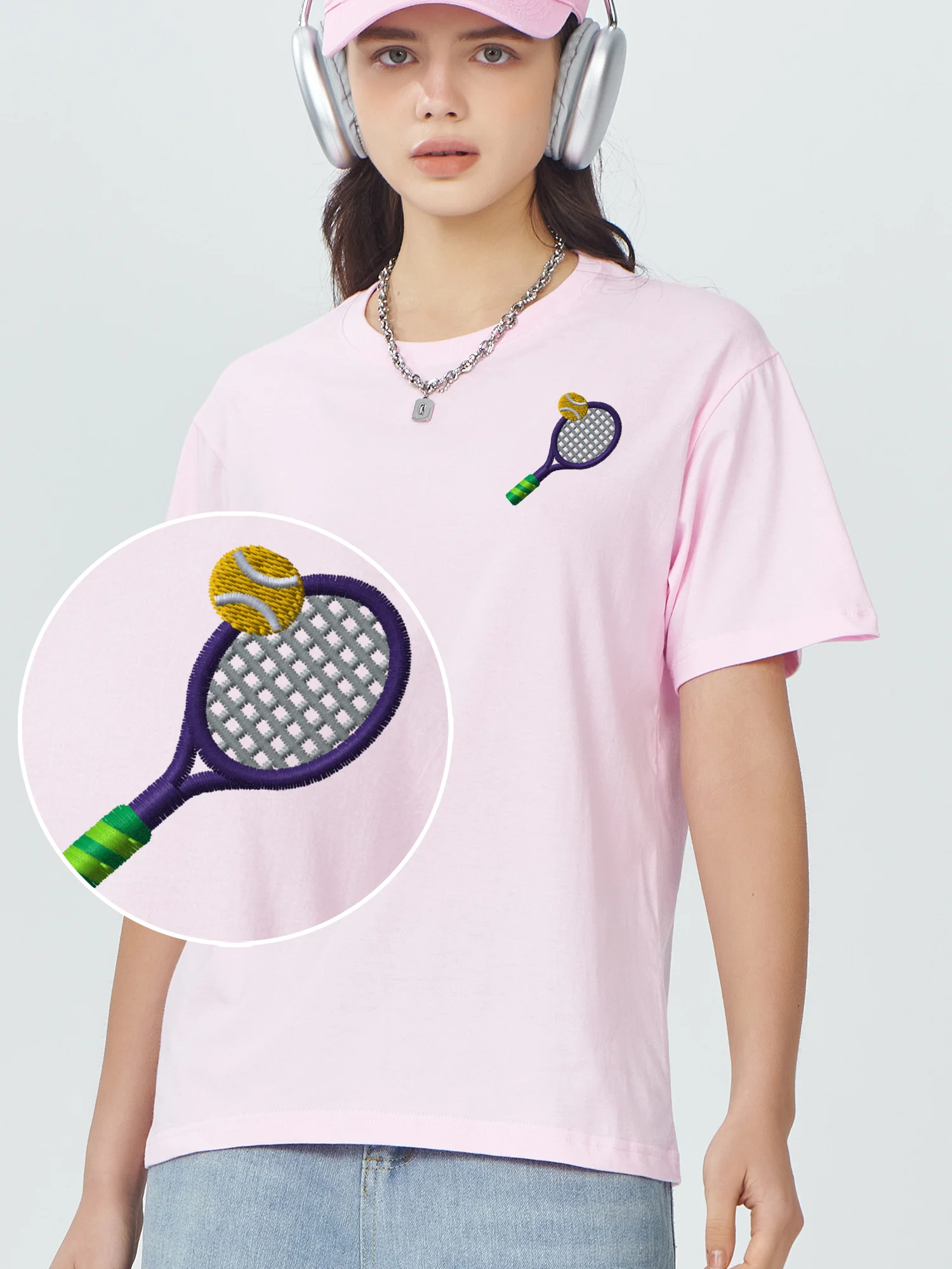 

Tennisracket Embroidered Tshirt 100% Cotton Embroidery T-Shirts Shirts Men Graphic Camisas De Hombre T Shirt Street