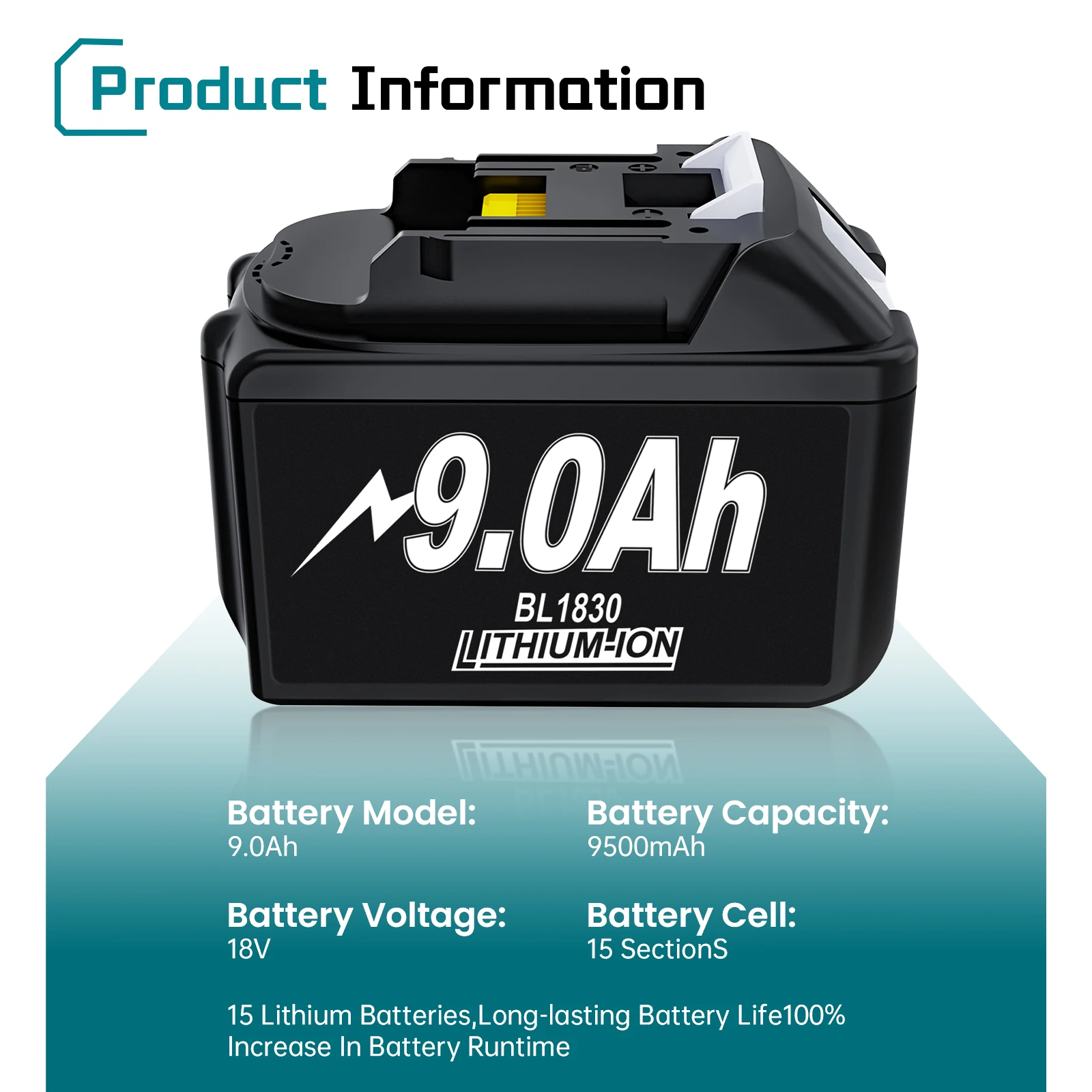 Für Makita BL1830 18V Akku 9000mAh Lithium-Ersatz für Makita BL1830 BL1860 BL1890 Bohrwerkzeug Wiederaufladbar – Detail 2