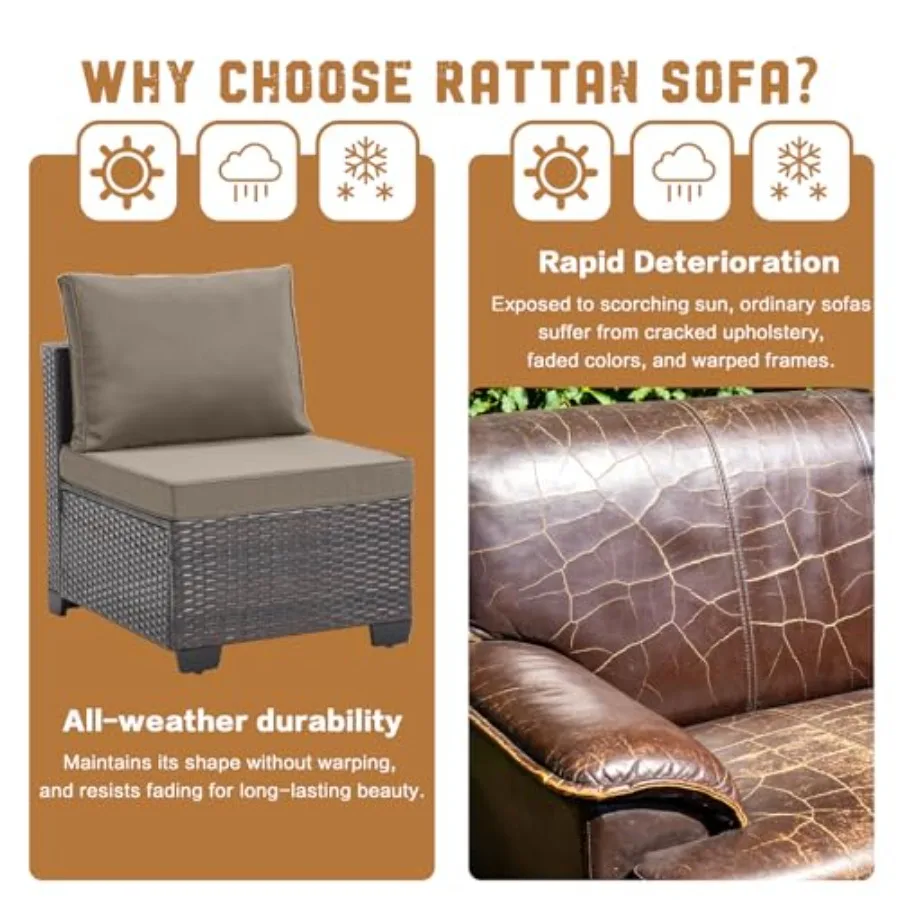 5 Pieces Outdoor Patio Furniture Set All-Weather Sectional Sofa Dark Brown PE Rattan Wicker Conversation Set with Glass Table a image 3