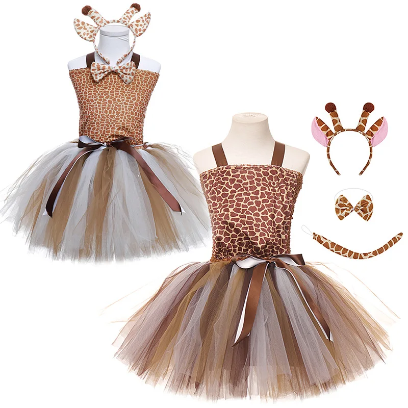 

Girls Princess Dress Set Festival Costume Performance Dress Animal cosplay Party Mesh Giraffe Tutu Skirt