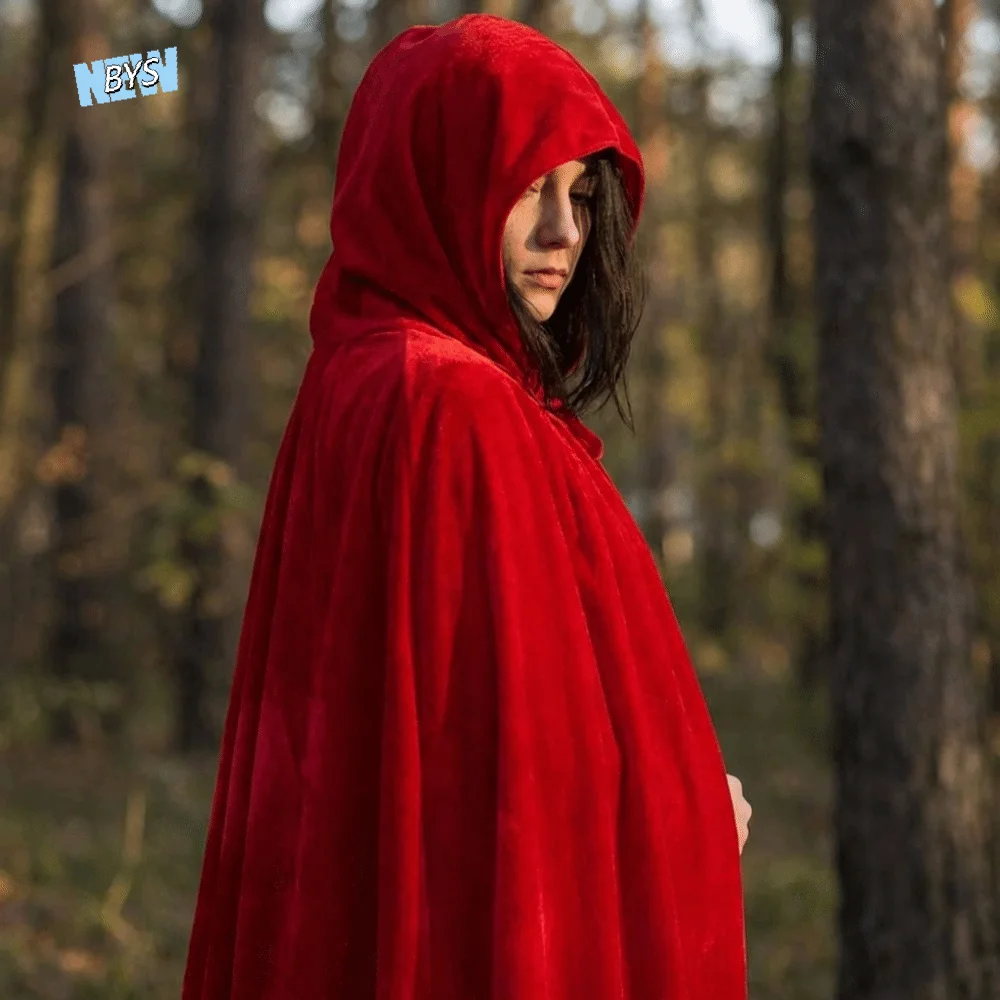 

Performance Fairy Tale Red Hooded Cloak Polyester 80/130cm Lace Trim Cloak Role Play Velvet Cosplay Costume Cape Christmas