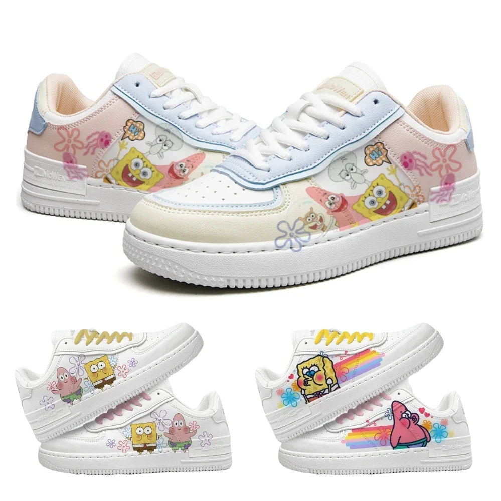 Venda quente SpongeBobs Mulheres Tênis Mens Off White Shoes Bonito Dos Desenhos Animados Estudante Plat Conforto Sapatos de Skate