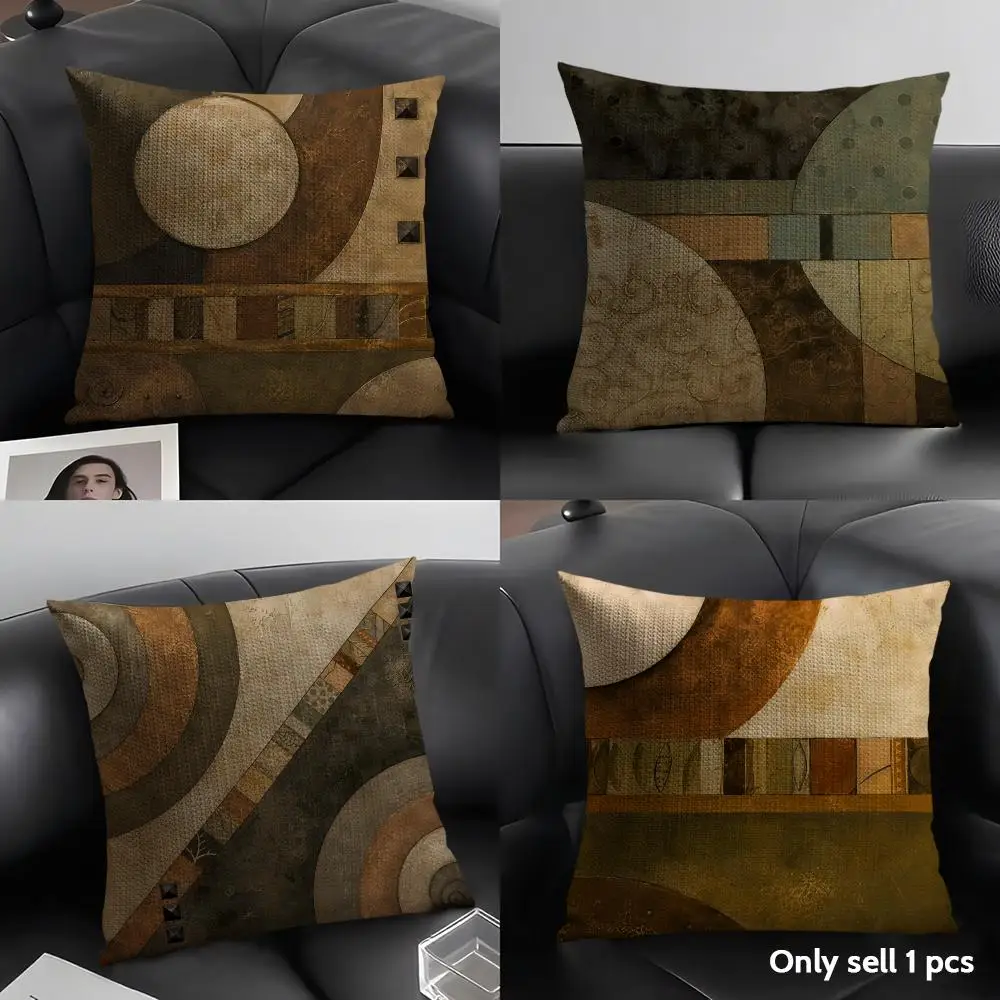 Vintage Geometric Cushion Cover Natural Linen Organic Fabric Double Sided Print Sofa Pillow Case Home Decor Gift