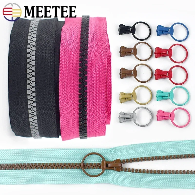 2/5/10Yards Meetee 5# Resin Zippers Tape & Zipper Slider Bag Coat Decorative Coil Zips Repair Kit DIY Clothes Sewing Accessories