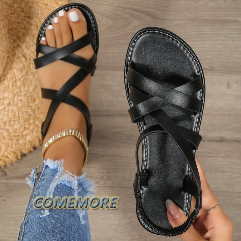 2024 Nowe letnie sandały damskie Flats Thong Narrow Rome Style Band Flip Flops Slip on Female Beach Shoes Ladies Fashion Sandalias