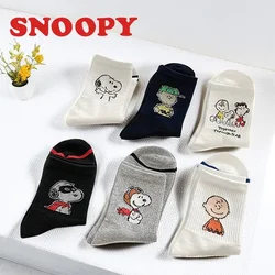 Snoopy Anime Mid Tube Socks Cotton Cute Women Sports Breathable Girls Fashion Cartoon Students Black White Skateboarding Socks