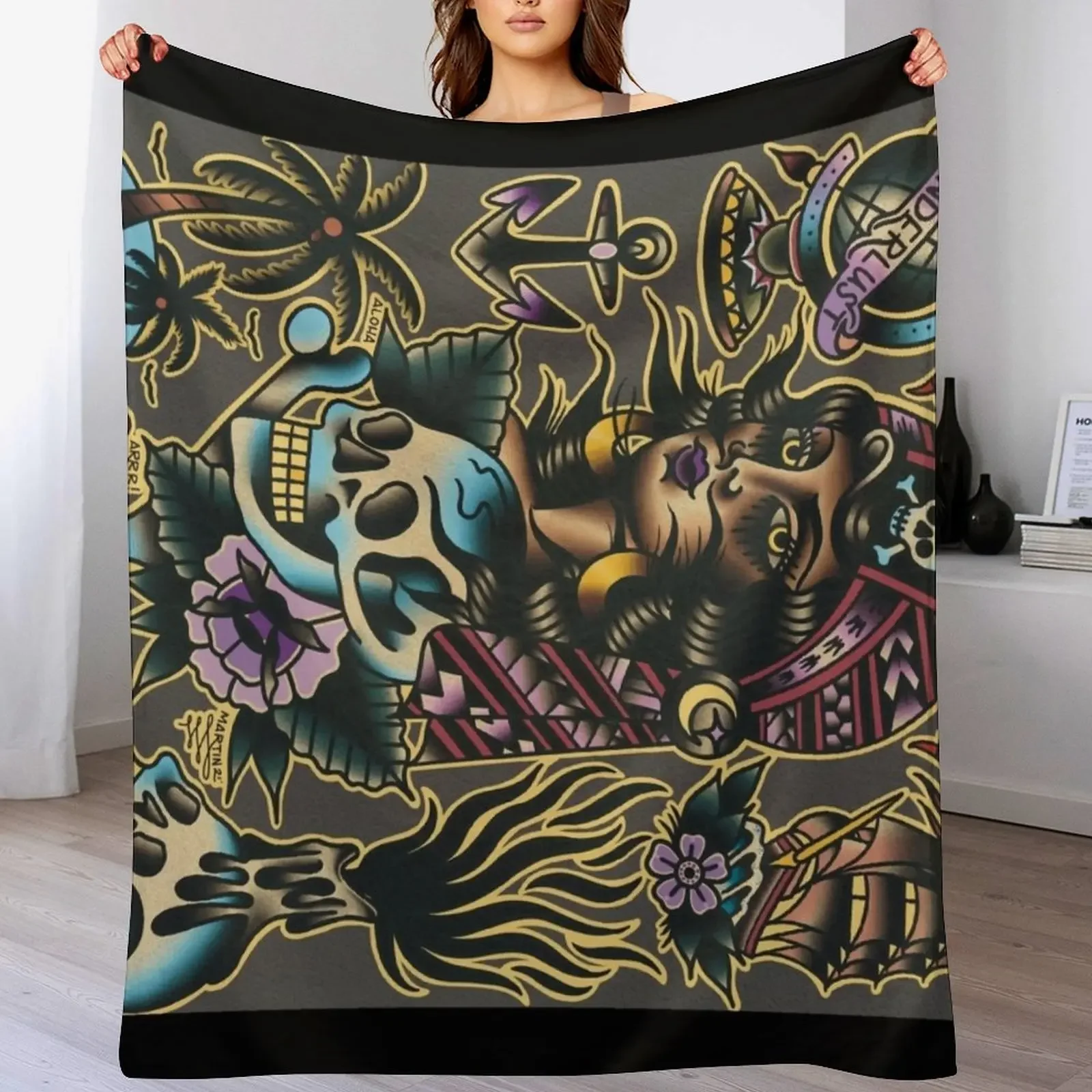 Pirate hooker pinup watercolor painting flash sheet (( horizontal version )) Throw Blanket Bed Beautifuls anime Blankets