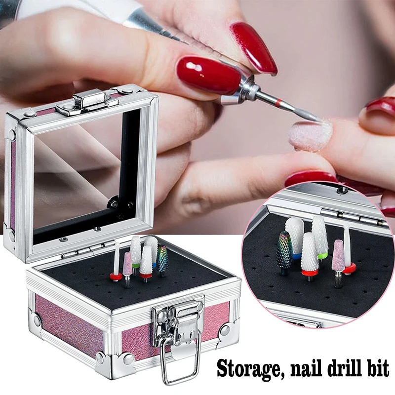 1 Stücke Professionelle Nagelbohrer Halter Box mit 25 Löchern Aluminium Display Aufbewahrungsbox Container für Acryl Nail art Werkzeuge – Detail 8