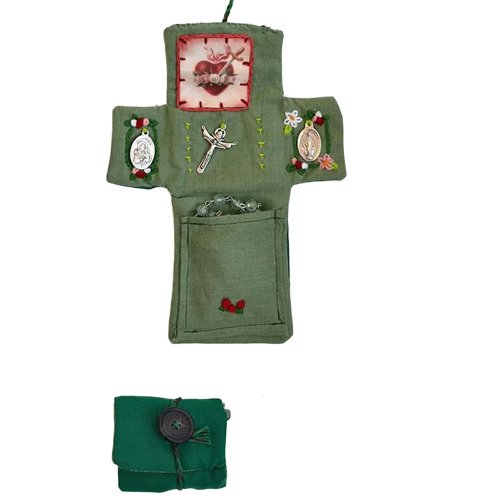 

Cross Included Inside Pocket Shrine with Silver Handmade Sewing Accessories Handmade Prayer Quilt