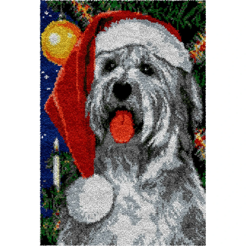 

3D Latch hook rug kits with Preprinted Canvas Dog Pattern Foamiran for needlework Embroidered tapesty Christmas decoration