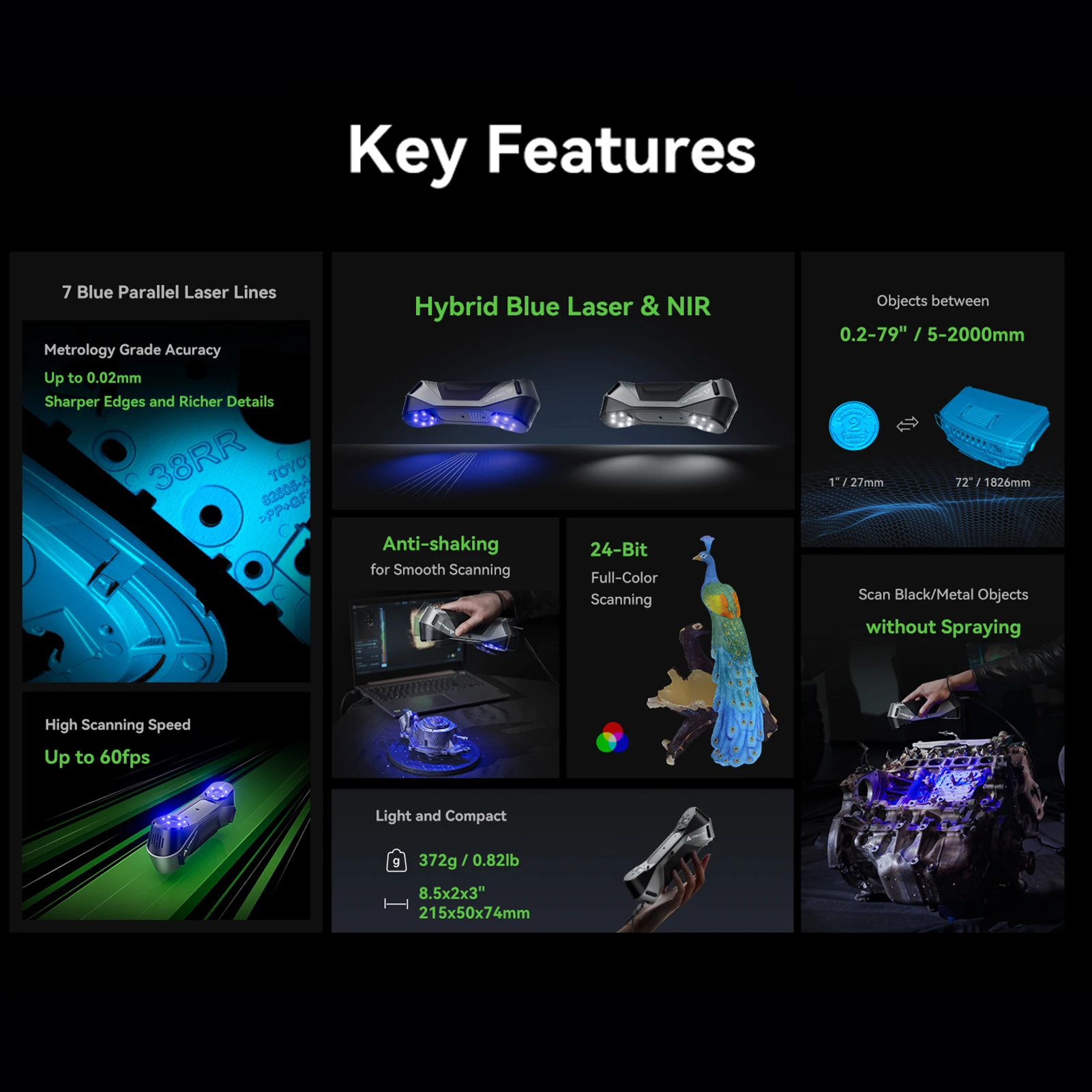 Creality 3D CR-Scan Raptor متعدد الخطوط الأزرق & NIR المستهلك 3D الطباعة عكس الهندسة المحمولة الماسح الضوئي المضادة للاهتزاز تتبع