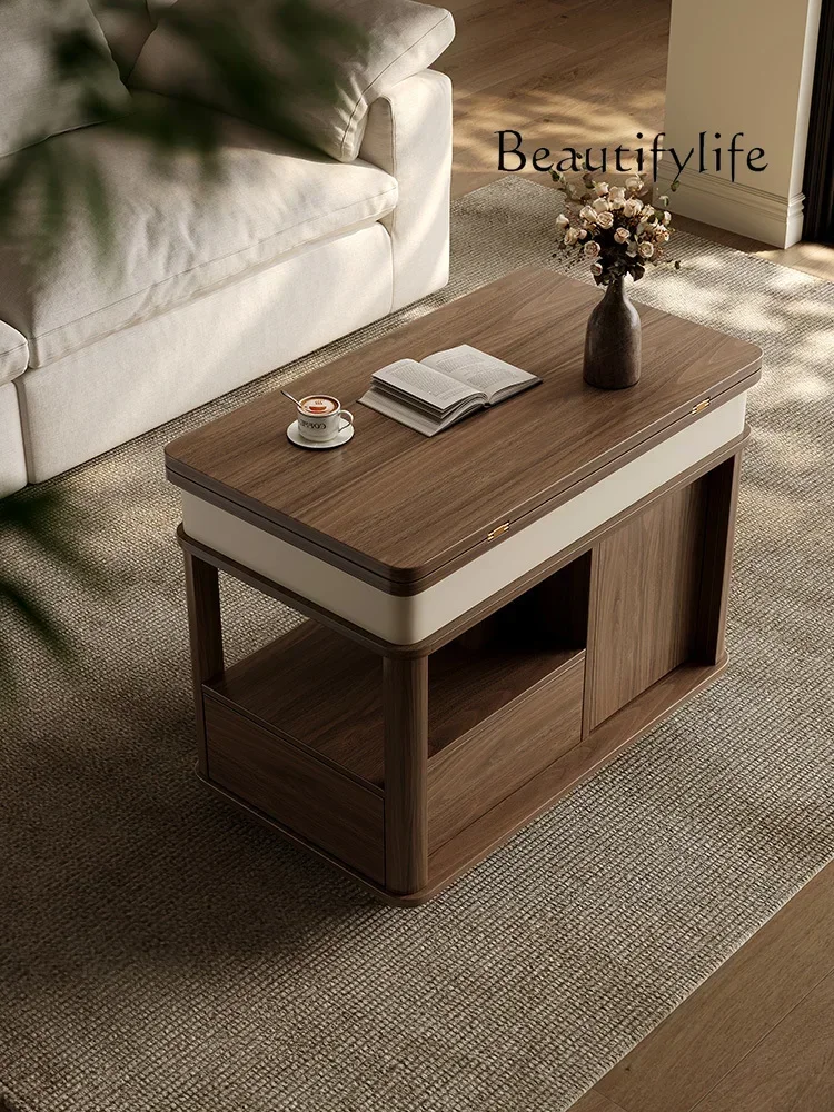 

Movable coffee table living room lifting household side table sofa folding solid wood trolley