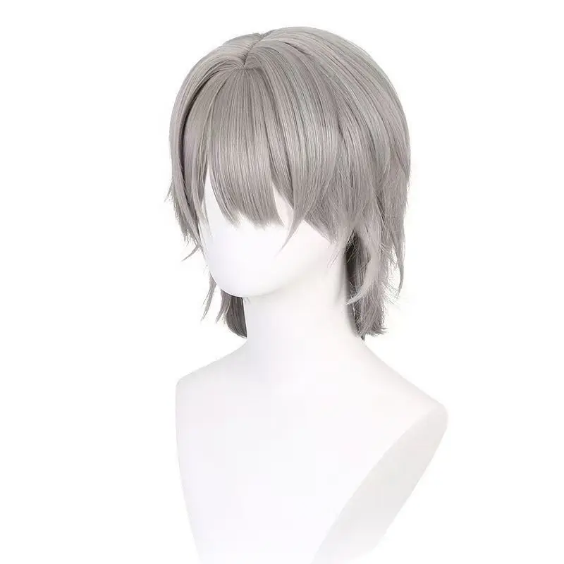 Pioneer Men Cosplay Wig Grey Short Hair Simulated Scalp Top Rose Net Cap Heat Resistant Synthetic Fiber Wig for Halloween Party