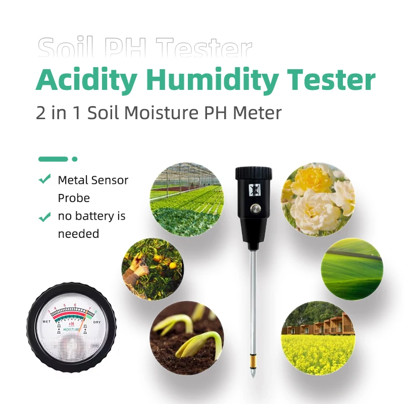 

Тестер влажности почвы и pH 2-в-1 для сада - Измеритель кислотности и влажности с металлическим датчиком, без батареи - Помощник при посадке цветов