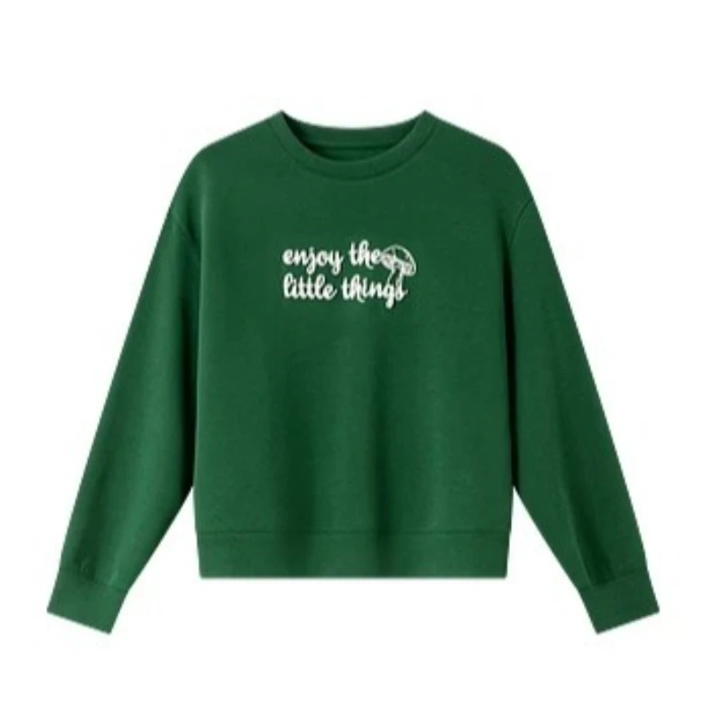 VIMLY Sweatshirts Women Fashion Autumn 2025 Casual Round Neck Loose Sweatshirt Letter Embroider Long Sleeve Knitted Tops A2106