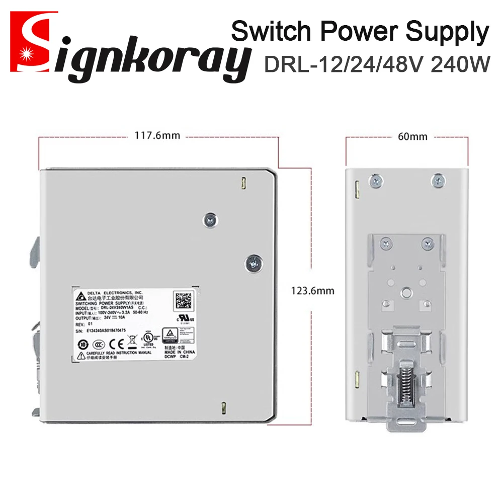 Imagem -03 - Signkoray-fonte de Alimentação de Comutação Original tipo Trilho Din Série Drl 240w 12v 24v 48v 10a Monofásico 5060hz