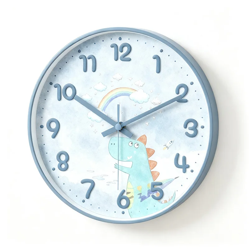 wall clock, kids room wall decor, nursery wall clock, cartoon rainbow wall art, silent quartz wall watch, wooden frame wall clock, children bedroom decoration, gift for little boys